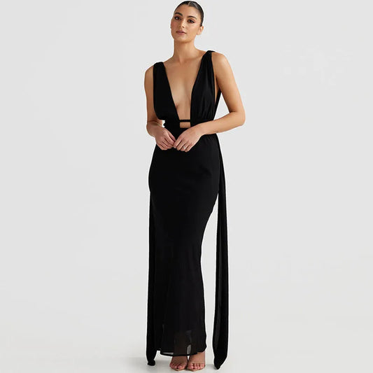 Zebra Stripes Halter Backless Bandage Maxi Dress