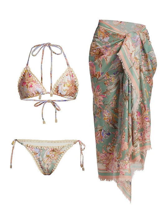 Floral Print Fashion One Piece Bikini and Cover Up