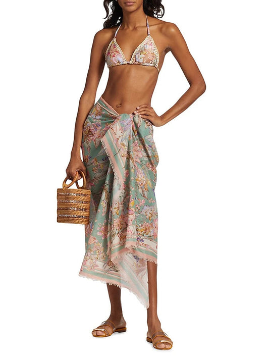 Floral Print Fashion One Piece Bikini and Cover Up