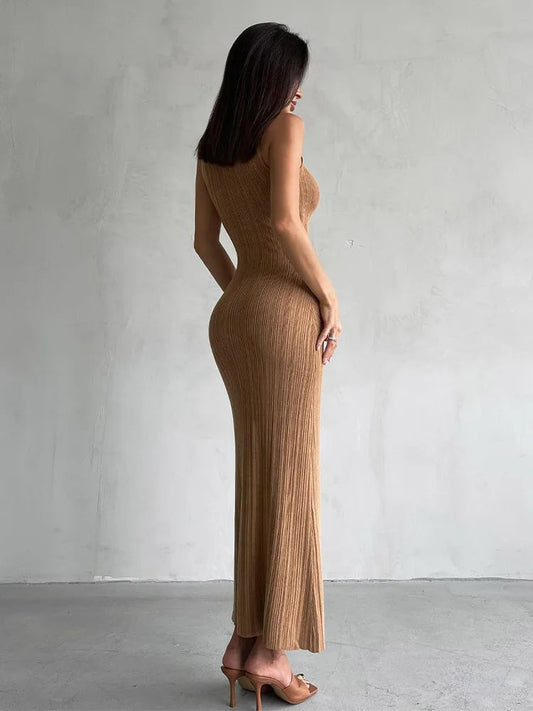 Elegant Sleeveless Textured Knit Maxi Tank Dress