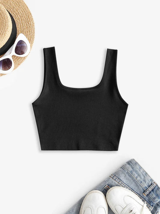 Plain Ribbed Cropped Tank Top Rom-Com Core Tennis